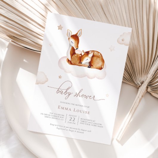 Invitation Oh Deer Baby shower d'aquarelle neutre pour le gen