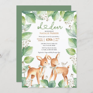 Invitation Oh Deer Baby shower de verdure fleurie de cerfs de
