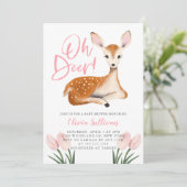 Invitation Oh Deer Baby shower Floral rose (Debout devant)