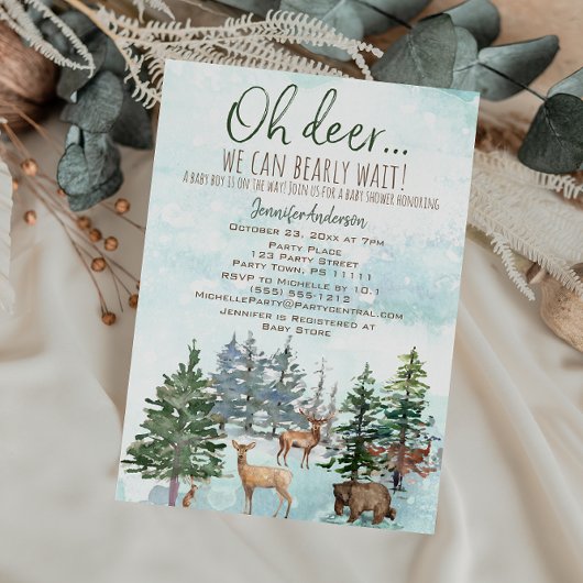 Invitation Oh Deer Bearly Wait Forest Boy Country Baby shower