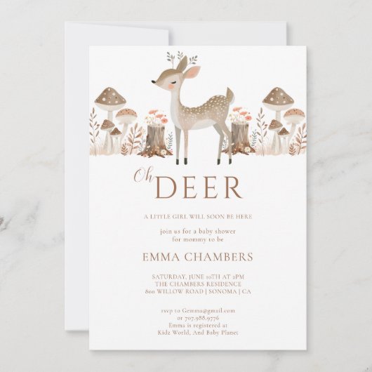 Invitation Oh Deer Boho Woodland Animaux Fille Baby shower (Devant)
