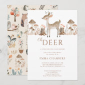 Invitation Oh Deer Boho Woodland Animaux Fille Baby shower (Devant / Derrière)