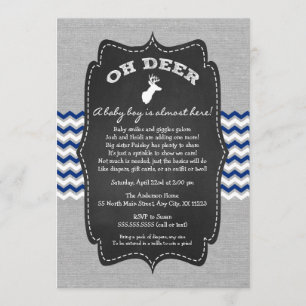 Invitation Oh Deer Buck Buck Bébé Saupoudrer marine gris blan