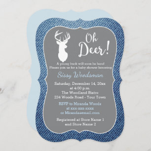 Invitation Oh Deer Buck Grey et Denim Boy Baby shower