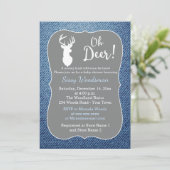Invitation Oh Deer Buck Grey et Denim Boy Baby shower (Debout devant)