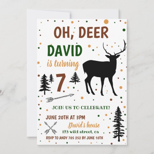 Invitation Oh Deer Chasse Garçon Anniversaire (Devant)