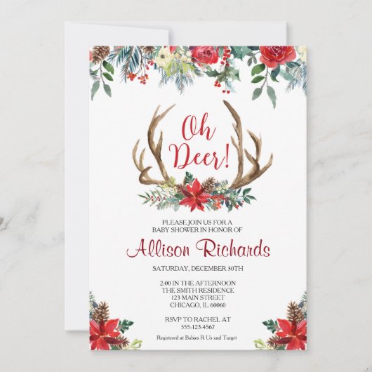Invitation Oh Deer Christmas baby shower neutre genre (Devant)