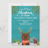 Invitation Oh Deer Christmas ici Bleu Rouge (Devant)