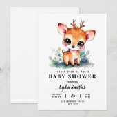 Invitation Oh Deer Girl Baby shower bébé fille Douche verdure (Devant / Derrière)