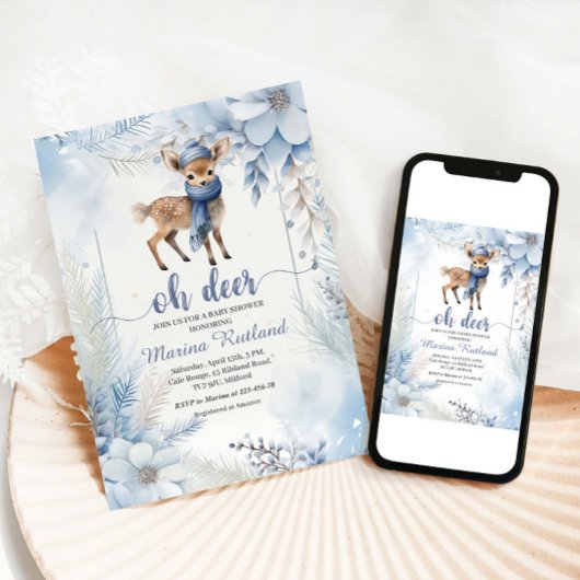 Invitation Oh Deer Hiver Baby shower Élégant