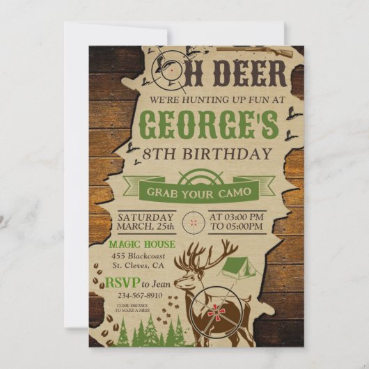 Invitation Oh Deer Hunter fête d'anniversaire (Devant)