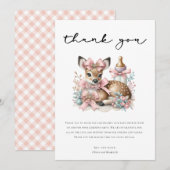 Invitation Oh Deer ! Merci rose en Baby shower (Devant / Derrière)