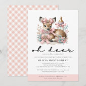 Invitation Oh Deer Pink Bows Baby shower forestier (Devant / Derrière)