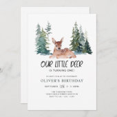 Invitation Oh Deer Première fête d'anniversaire Pin des bois (Devant / Derrière)
