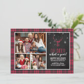 Invitation Oh Deer Quelle Année ! | Red Plaid 3 Photo Christm (Debout devant)