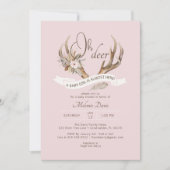Invitation Oh Deer rose Aquarelle Baby shower Antler (Devant)