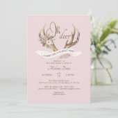 Invitation Oh Deer rose Aquarelle Baby shower Antler (Debout devant)