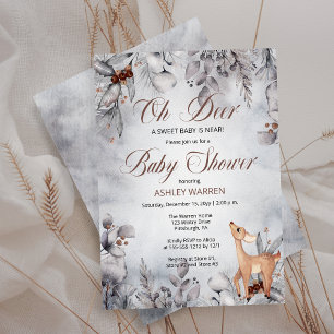 Invitation Oh Deer Rustic Winter Floral Baby shower
