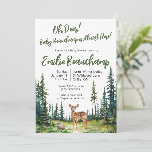 Invitation Oh Deer ! Un nouveau bébé est presque là ! Baby sh (Debout devant)