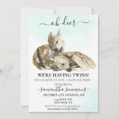 Invitation Oh Deer Watercolor Baby shower jumeaux (Devant)