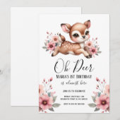 Invitation Oh Deer Watercolor fête d'anniversaire (Devant / Derrière)
