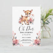 Invitation Oh Deer Watercolor Rose fête d'anniversaire (Debout devant)