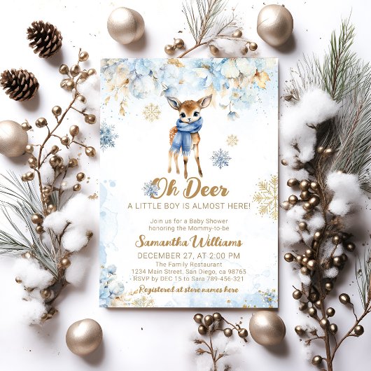 Invitation Oh Deer Winter Baby Boy Douche