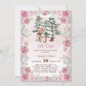 Invitation Oh Deer Winter Floral Baby Girl Douche (Devant)