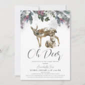 Invitation Oh Deer Winter Foliing & Red Berries Baby shower (Devant)