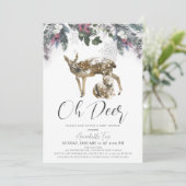 Invitation Oh Deer Winter Foliing & Red Berries Baby shower (Debout devant)