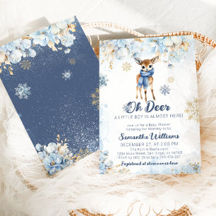 Invitation Oh Deer Winter Navy Blue Baby Boy Douche