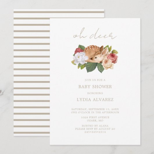 Invitation Oh Deer Woodland Baby shower | (Devant / Derrière)