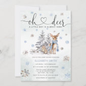 Invitation Oh Deer Woodland Baby shower bleu (Devant)