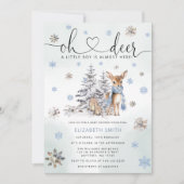 Invitation Oh Deer Woodland Baby shower bleu (Devant)