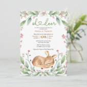 Invitation Oh Deer Woodland Baby shower de verdure fleurie (Debout devant)