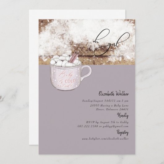 Invitation Oh Fille Chocolat Chaud Rustique Bébé Il Fait Froi (Devant / Derrière)