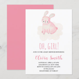 Invitation Oh Fille Douce Lapin Aquarelle Baby Shower