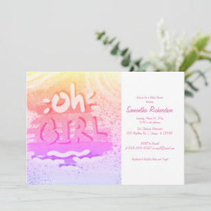 Invitation "OH FILLE" Holographie Pink and Gold Girl Shower