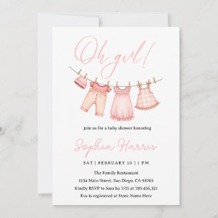 Invitation Oh fille rose Baby Shower