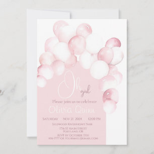 Invitation Oh fille rose ballons baby shower d'arc