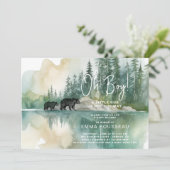 Invitation Oh Garçon Aquarelle Maman Et Baby shower Ours Cub (Debout devant)