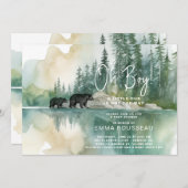 Invitation Oh Garçon Aquarelle Maman Et Baby shower Ours Cub (Devant / Derrière)