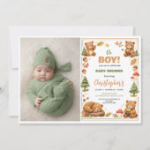 Invitation Oh Garçon Aquarelle Ours de la Forêt Baby Shower (Devant)