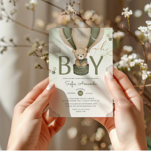 Invitation Oh Garçon Aquarelle Teddy Ours Baby shower vert