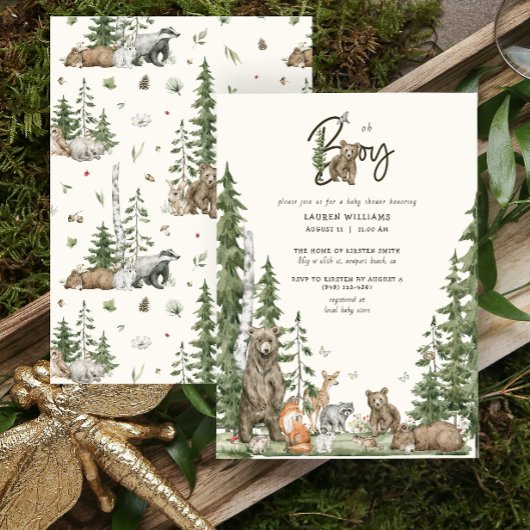 Invitation Oh garçon Baby shower Bearly Wait Woodland Animaux