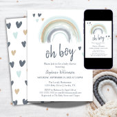Invitation Oh garçon Baby shower bleu Boho arc en ciel