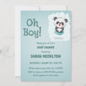Invitation oh garçon baby shower bleu panda (Devant)