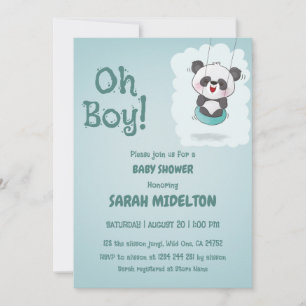 Invitation oh garçon baby shower bleu panda