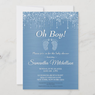 Invitation Oh garçon Baby shower bleu Parties scintillant gou