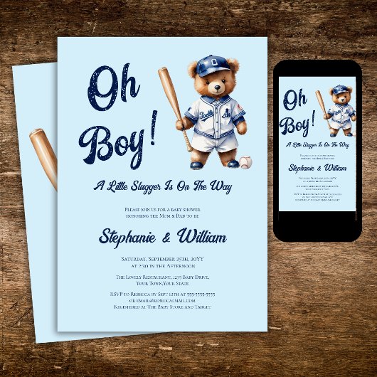 Invitation Oh garçon Baby shower de baseball mignon ours